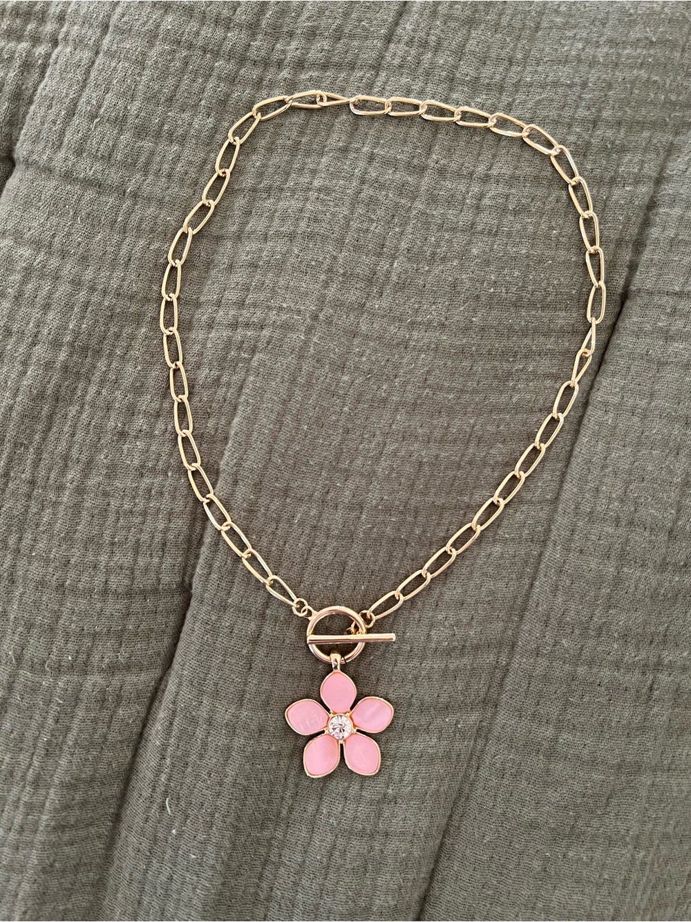 True to Form Pink Petal Pendant Toggle Necklace - Gold w/ Original Box